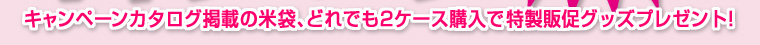 キャンペーンカタログ掲載の米袋、どれでも2ケース購入で『特製販促グッズ』プレゼント！